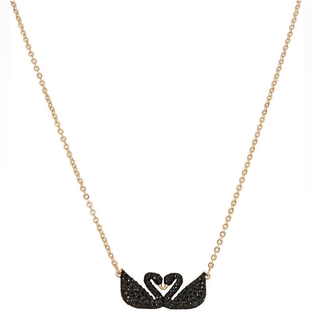 18K Rose Gold Black Swan Kiss Necklace Black Crystal Gemstone Bohemian No Fade - Picture 5 of 9
